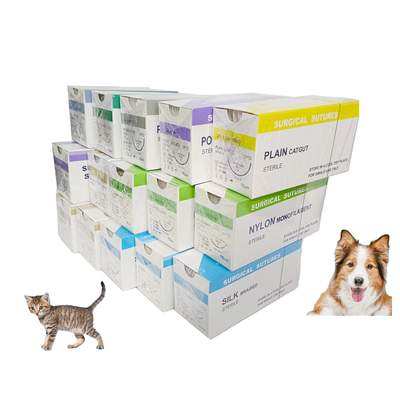 Buon prezzo Ospedale veterinario per animali DOP Cromic Catgut Silk Nylon PGA 910 75cm Suture chirurgiche con ago sterile Cane gatto animale domestico in linea